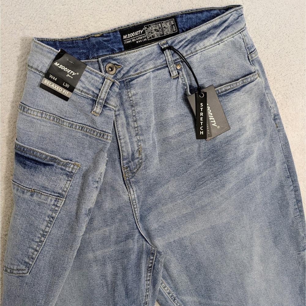 NEW! M.Society Tom‎ Relaxed Fit Jeans MENS 44X30 Stretch Light Wash